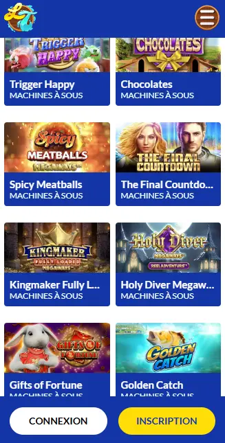 Inscription depuis un appareil LUCKY TREASURE CASINO